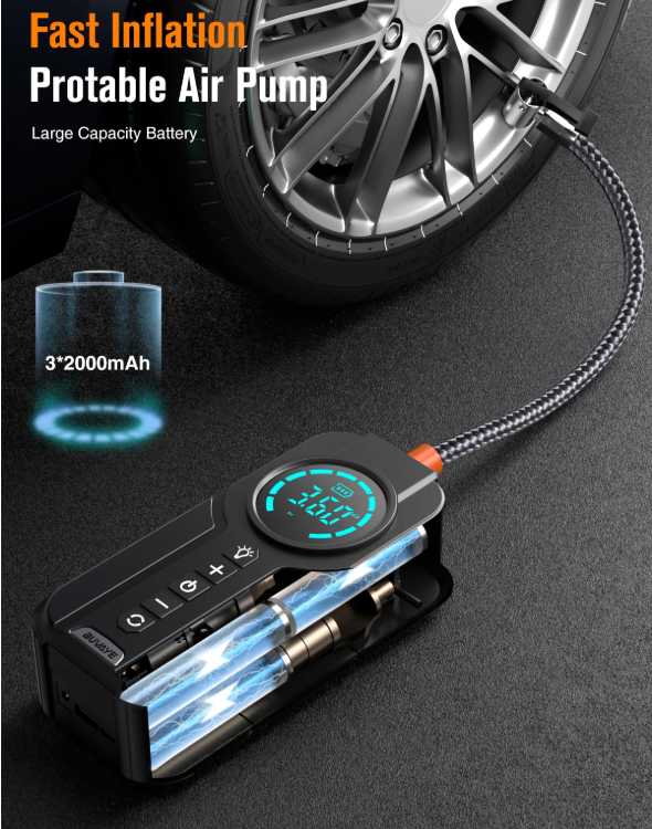 BUVAYE Portable Air Pump Digital Auto Car Inflator Tire Pump Portable Car Air Compressor for Motorcycles Bicycle Boat Tyre