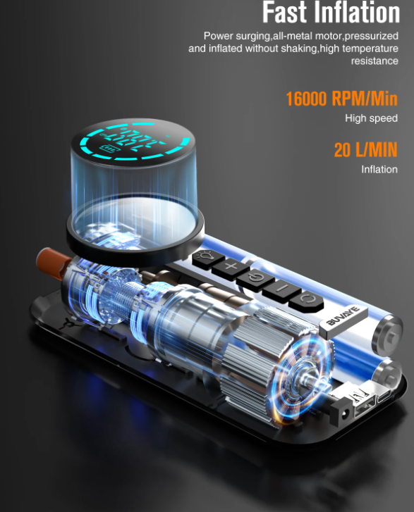 BUVAYE Portable Air Pump Digital Auto Car Inflator Tire Pump Portable Car Air Compressor for Motorcycles Bicycle Boat Tyre