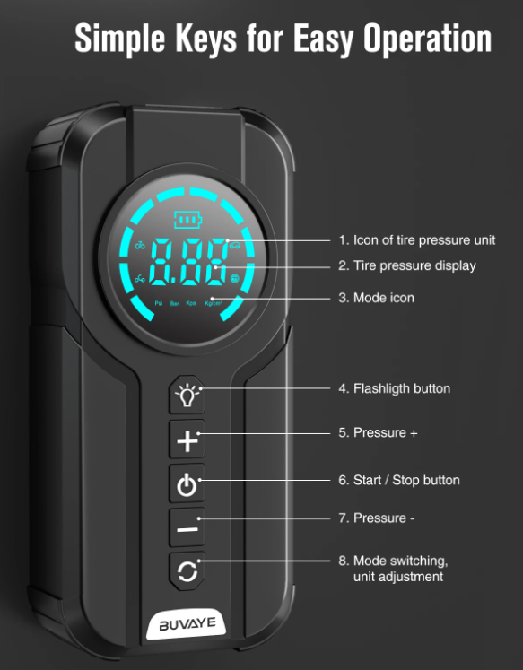 BUVAYE Portable Air Pump Digital Auto Car Inflator Tire Pump Portable Car Air Compressor for Motorcycles Bicycle Boat Tyre