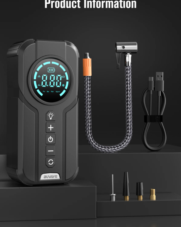 BUVAYE Portable Air Pump Digital Auto Car Inflator Tire Pump Portable Car Air Compressor for Motorcycles Bicycle Boat Tyre