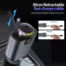 5-in-1 Retractable Car Charger PD45W Fast Charging USB Type-C Power Adapter Phone Charger With Roof Starlight Car Aromatherapy