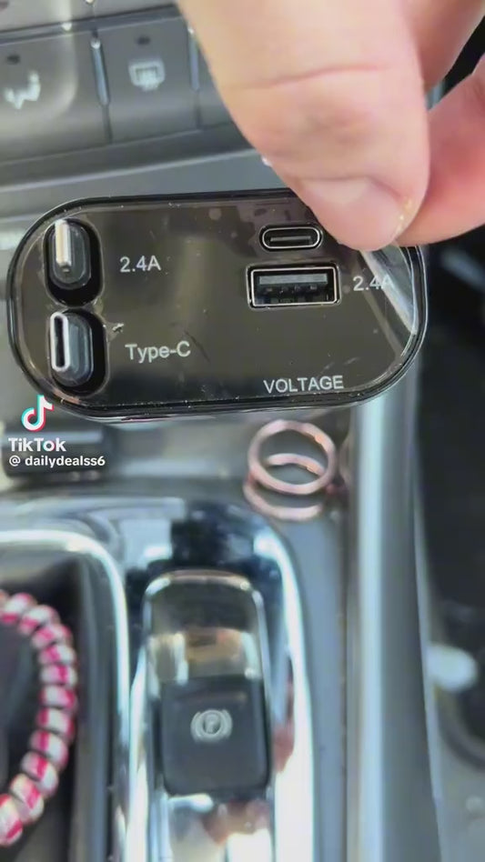 ToolBox Pro 4 In 1 Retractable Car Charger Type C Cable USB PD Port For IPhone Fast Cord Cigarette Lighter Adapter